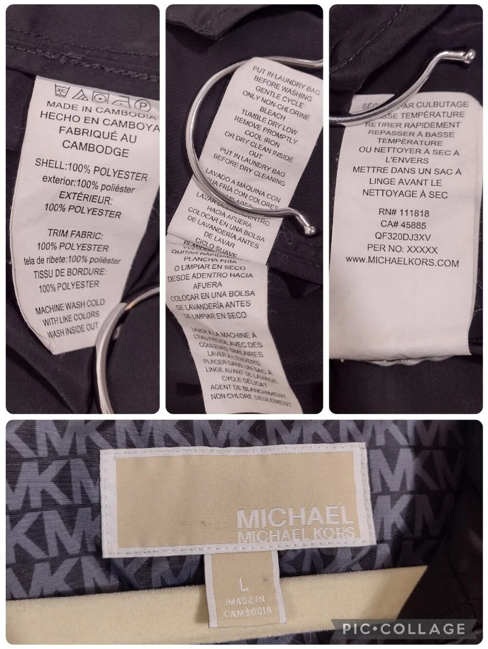 Michael Kors Black Hooded Drawstring Zip Up Windbreaker Jacket Women's Large